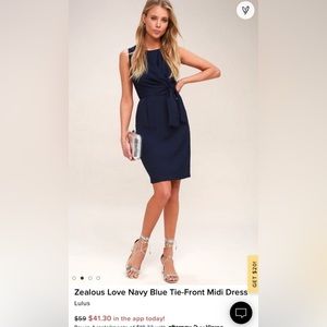 Lulus Zealous Love Navy Blue Tie-Front Midi Dress